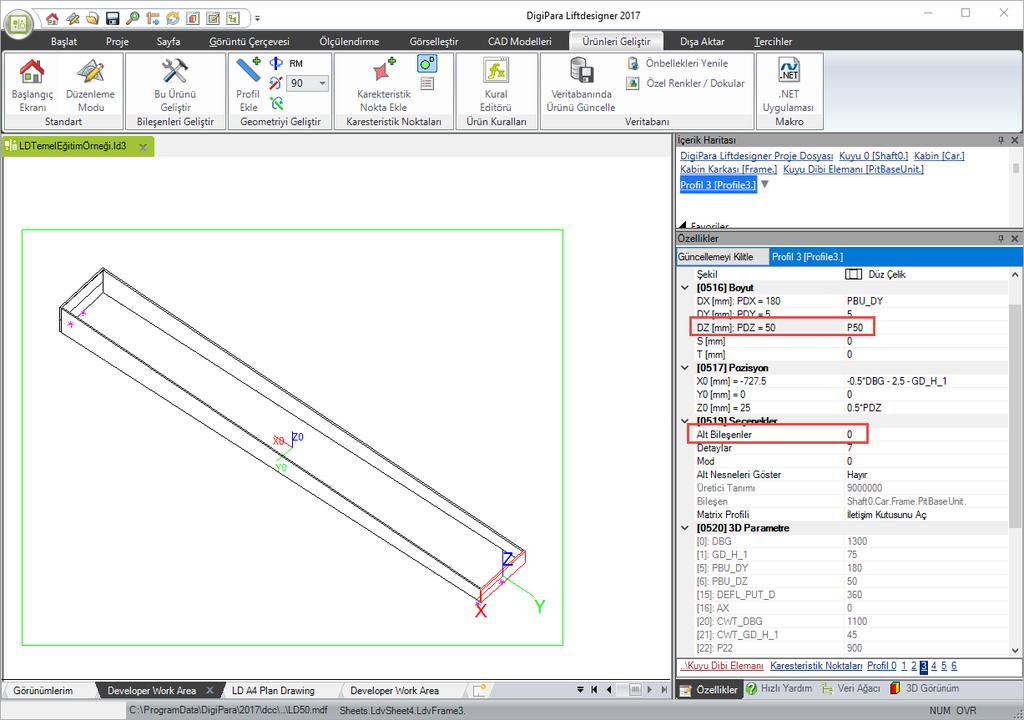 Geliştirici Egzersiz Kuyu Dibi Birimleri - Örnek 2 DigiPara Liftdesigner da kalan profilleri