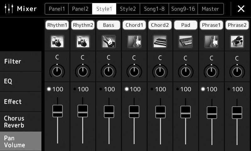 Tarzın veya MIDI Şarkının Kanallarını Açma/Kapama Kanalları aradan seçerek açıp kapatmak yoluyla çeşitleme ekleyebilir ve Tarzın veya MIDI Şarkının duygusunu değiştirebilirsiniz.