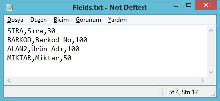 İşlem detayı ekranında görüntülenecek bilgi alanları, sırası, alanların genişliği,