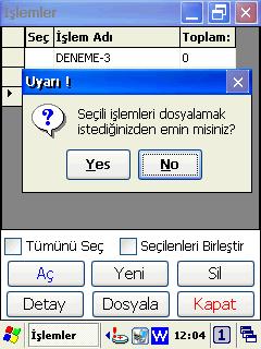 Bir veya birden fazla işlem dosyası içeriği aşağıdaki pencerede görülebilen işlemler penceresinde Dosyala düğmesi tıklanarak Bk-Mobile programından bağımsız bir dosyaya dönüştürülür.