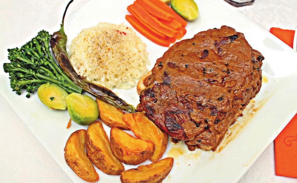 et i ) Pepper Steak (Pepper sos ile marine edilmiş ızgara bonfile, tane karabiber, pilav,