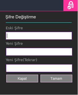 24 www.mepsan.com.tr 6 Şifre Değiştirme İşlemler menüsüne girerken sistem yetkisiz girişleri engellemek için şifre sormaktadır. İşlemler için kullandığınız şifreyi değiştirebilirsiniz.