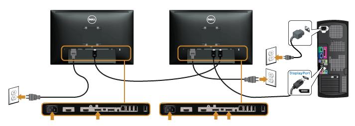 Siyah DisplayPort (DP - DP) kablosunu bağlama DP Çok Akışlı Aktarma (MST) işlevi için monitörü bağlama NOT: U2415, DP MST özelliğini destekler.