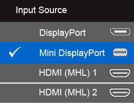 B) Monitör içerik gösteremiyor (boş ekran) 1 DisplayPort veya Mini DisplayPort öğesini vurgulamak için ve düğmesini kullanın.