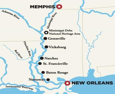 .. Aşağı Mississippi de Memphis de başlayan bu yolculuk sizi Louisiana, Mississippi ve Arkansas ve Tennessee eyaletleri ile tarihte bir yolculuğa çıkartacak.