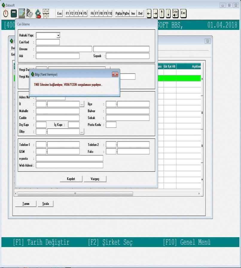 5-Cari Kartınız daha önce programda tanımlı değilse, TCKN/VKN sütununda TC Kimlik