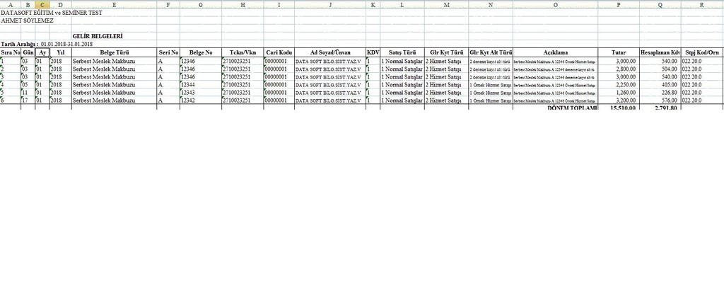 11- Excel botunu ile açılan Listeleme Seçenekleri