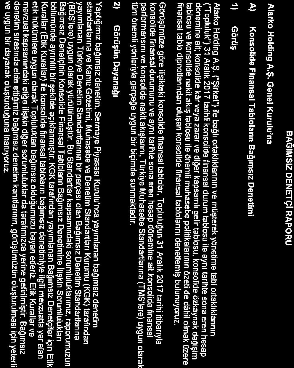 1) Görüş A) Konsolide Finansal Tabloların Bağımsız Denetimi Alarko Holding A.Ş.