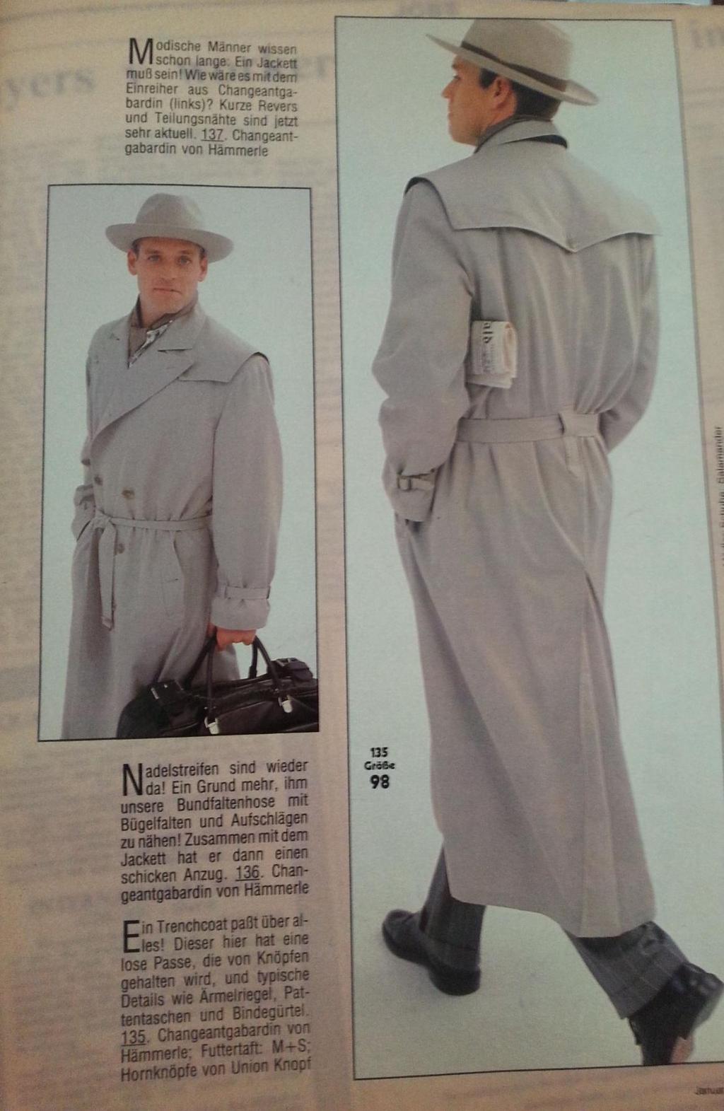 Kaynak: Burda Moden Dergisi 1989.Ocak Ayı Sayısı.41 Şekil 4. 2. 11: Aenne Burda Koleksiyonu. Ocak. 1989. Erkek modasında uzun ve açık renk pardösüler öne çıkmaktadır.