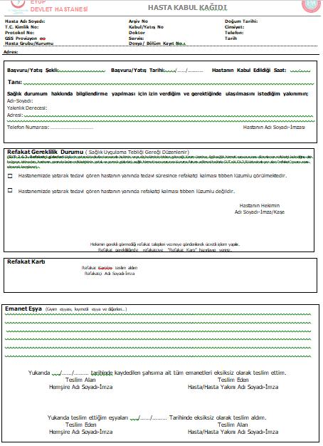 Hasta Kabul Formu Hasta Tabelası (Doktor Order