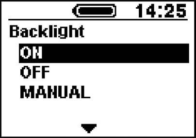 Backlight (Arka aydınlatma) Ekran arka aydınlatma ayarını yapılandırın. 1. İmleci yapılandırmak istediğiniz maddeye getirmek için -X veya -Y'ye basın.