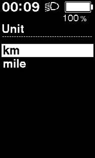 Unit (Birim) Mesafe birimleri (km/mil) değiştirilebilir. 1. İmleci yapılandırmak istediğiniz maddeye getirmek için -X veya -Y'ye basın.