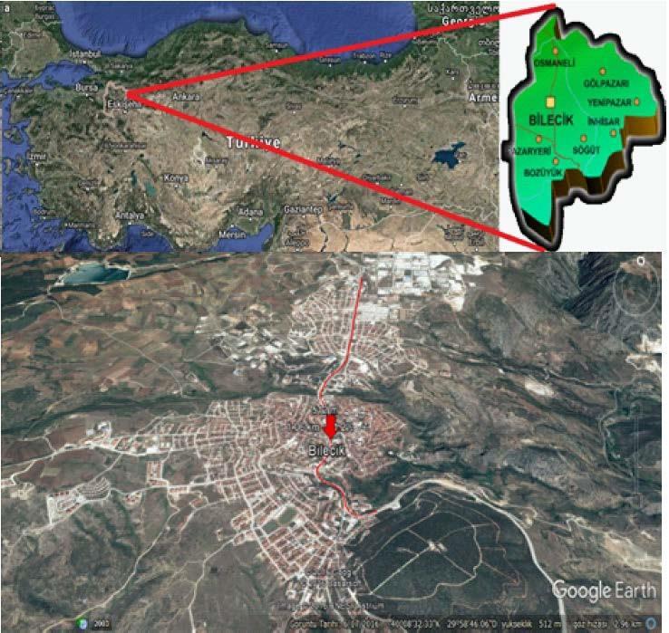 Şekil 1. Bilecik İli ve Şehir İçi Ana Karayolu (Int. Kay.