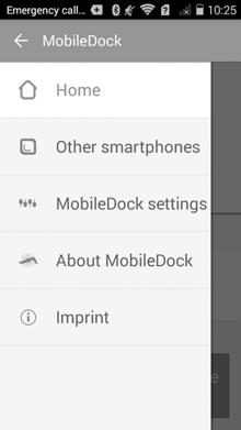 Ücretsiz MobileDock uygulamasını aşağıdaki uygulama mağazalarından birinden indirin: Ana Ekran Yan menü 1 6 7 2 3 4 8 9 10 5 1. Yan menüyü çağırın. 2. Kendi akıllı telefon adınız. 3. Bluetooth bağlantısının durumu.