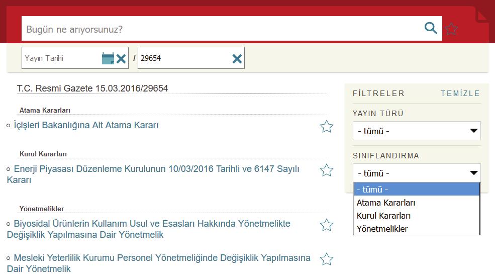 Yayım tarihi veya numarasına göre arama yapılmasına imkân verecek şekilde indekslenmiş arşivde istediğiniz Resmi Gazete ye erişebilir ve Etkilediği Mevzuat listesini kullanarak, değişikliklerden