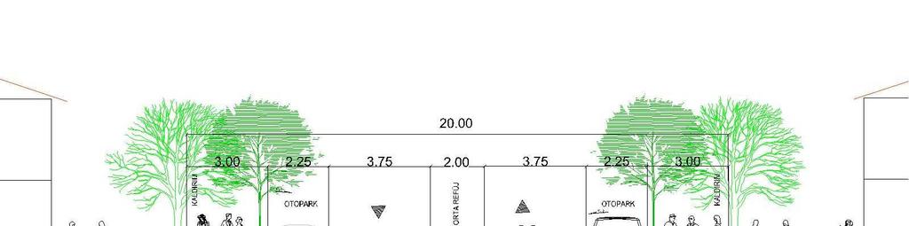 7 m lik servis veya yaya yolu için teknik altyapı sistemlerinin konumlandırılması 20 m lik servis veya yaya