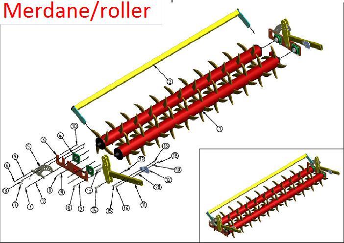 İmplements with rollers/merdane ve aksamları This implement has two idle rollers with interspaced spikes for application to the rear of a, improving its stability and levelling while it clears the