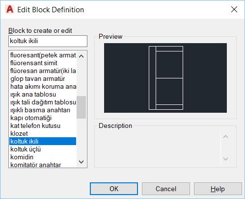 AutoCAD 2014 Kullanımı Block Editor (Blok Düzenleme) Block Editor (Blok Düzenleme) Bloklanmış bir nesne üzerinde değişiklikler yapıp kaydetmek için kullanılan komuttur.
