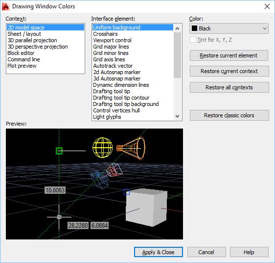 AutoCAD 2014 Kullanımı Option (AutoCAD Seçenekleri) Display: AutoCAD görünüm ayarları Windows