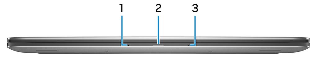 Görünümler Ön 1 Sol mikrofon Ses kaydı ve sesli çağrılar için dijital ses girişi sağlar. 2 Güç ve pil şarj durum ışığı Bilgisayarın güç durumunu ve pil durumunu gösterir.