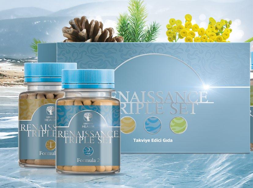 RENAISSANCE TRIPLE SET Metabolizmaya destek sağlayan üçlü PREMIUM sistem Ürünün temelini, vahşi doğa şartlarında yetişen Sibirya bitkilerinden elde edilen vitamin, mineral ve zengin bitki ekstreleri