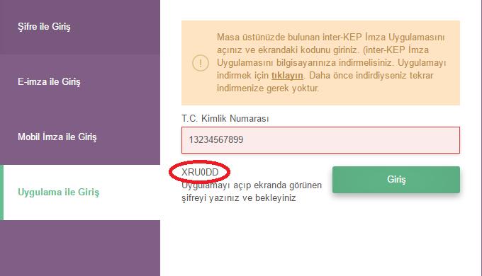 . Bu KOD e-imza uygulaması ekranındaki KOD alanına