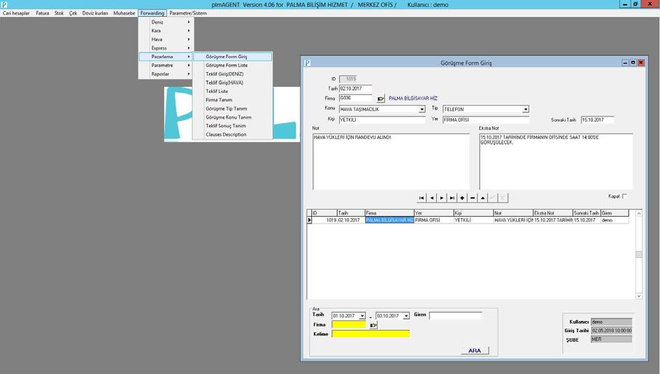 FORWARDING Pazarlama Görüşme Form Girişi Anlık yapılan görüşmeleri