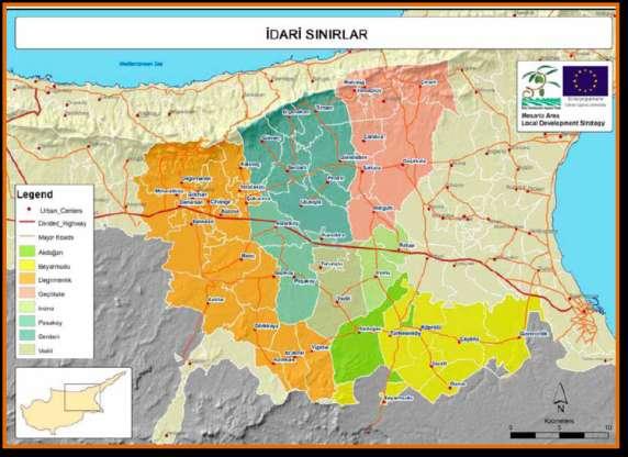 Kırsal Kalkınma Harita 7 : Doğu Mesarya Kırsal Kalkınma Bölgesi 4.0.6.5 2011 yılında gerçekleştirilen genel nüfus sayımına göre, DMB nin toplam nüfusu 35217 dir ve KKTC toplam nüfusunun % 12.