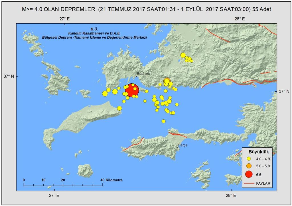 Merkezimiz tarafında çözümü yapılmış Artçı depremlerin dağılımı.