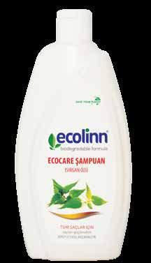 00 6057 Ecolinn Ecocare Şampuan Isırgan Özü 400 ml Doğal tahribata doğal bakım: Ecocare şampuan, besleyici E vitamini ve proteinler içeren zengin koruma formülü ile saçları besleyen, güçlendiren ve