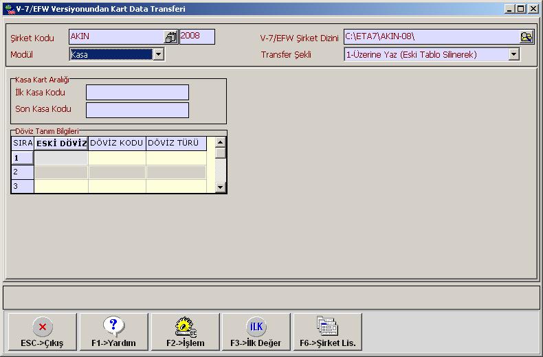 d. Kasa Kart Transferi Ekran 5 : Kasa Kart Transferi sayfası Ekran 5 te