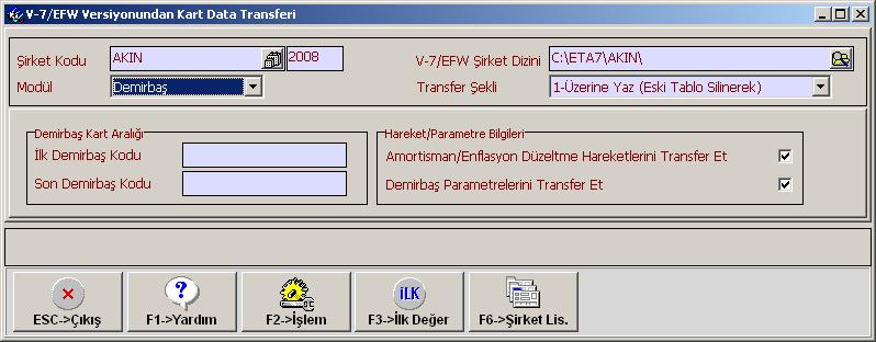 Demirbaş Kart Transferi Ekran 9 : Demirbaş Kart Transferi sayfası Ekran 9 da Amortisman/Enflasyon Düzeltme Hareketlerini Transfer Et: Bu parametre