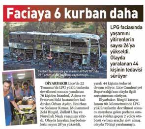 18 Lice deki facia ADR yi yine gündeme taşıdı Diyarbakır-Bingöl karayolunda devrilen LPG yüklü tankerin patlaması ADR yi yine gündeme taşıdı.