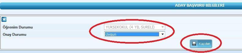 Uygun Değil seçeneği seçildiğinde ise öncelikle Reddedilme Gerekçesi seçilir ve bu gerekçeye uygun GYUD Yönetmeliğine göre Reddedilme Maddesi de seçilerek Ekle butonuna tıklanır.