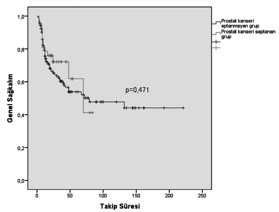 Yeni Üroloji Dergisi - The New Journal of Urology 2018; 13 (3): 18-23 Şekil 1: Rastlantısal prostat kanseri varlığının genel sağkalıma etkisi (p=0,471) Prostat kanseri için predominant histolojik