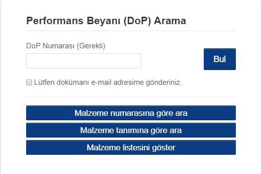 eyanı (DoP) rama sayfasına direkt ulaşılabilir.