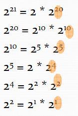21 Kuvvet değeri tek sayı ise Tek olanları şu şekilde yaparız: 2 tek = 2 * 2 (tek 1) Peki