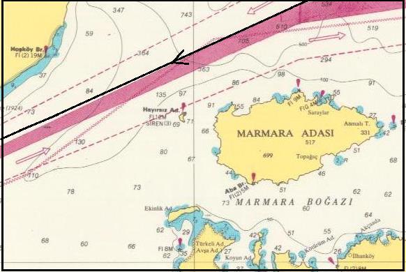 bayrağı taşıyan gönder ile Suada güney ucundaki bayrak gönderi arasındaki