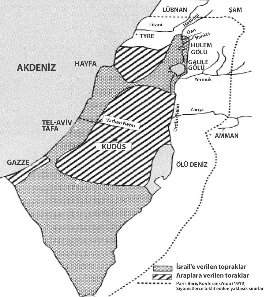 Filistin İçin Siyonist Teklifi (1919) ve BM Planı (1947) Kaynak: Bilen, s. 17.