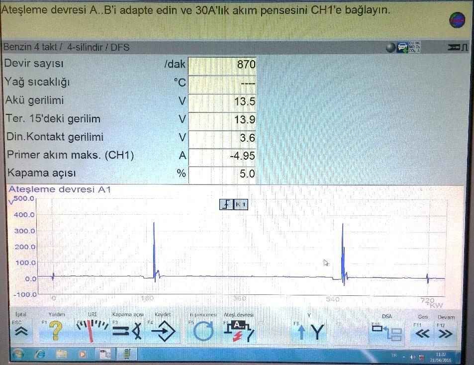 bağlayınız. Motoru çalıştırınız. Şekilde primer tam adaptasyon testi sonuçları görülmektedir.