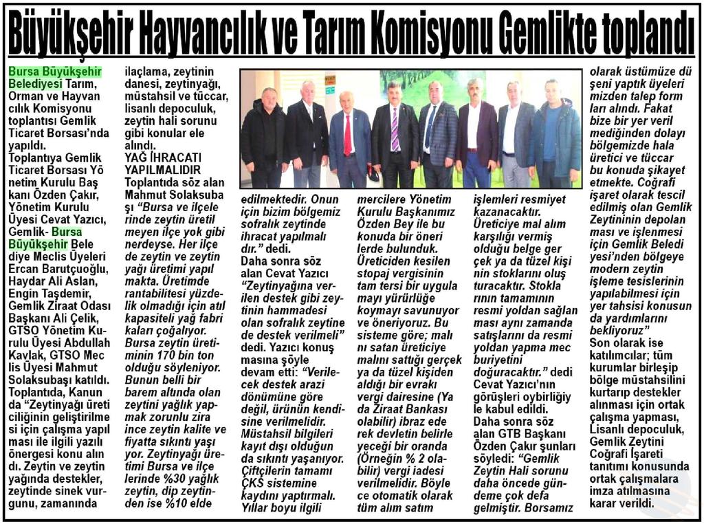 BÜYÜKSEHIR HAYVANCILIK VE TARIM KOMISYONU GEMLIK TE TOPLANDI Yayın