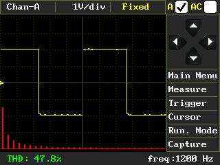 Şekil 16. Fixed mode FFT analizi FFT analizinde harmonik bileşenlerin genliği, analizi yapılan sinyalin dikey duyarlılığı ile aynıdır. Frekans/div oranı ise sinyal frekansının 6 katıdır.