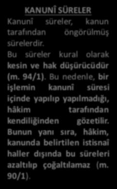 HÂKİMİN BELİRLEDİĞİ SÜRELER Bazı hallerde sürenin belirlenmesi kanunda açıkça hâkime bırakılmış olabilir veya hâkim bir işlemin belirli bir sürede yapılmasını