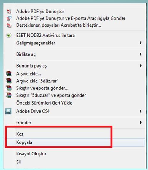 tıklayarak Klavyeden Ctrl-X, Ctrl-V tuşlarına basarak Seçili olan öğeleri mouse ile taşımak istediğimiz yere sürükleyerek