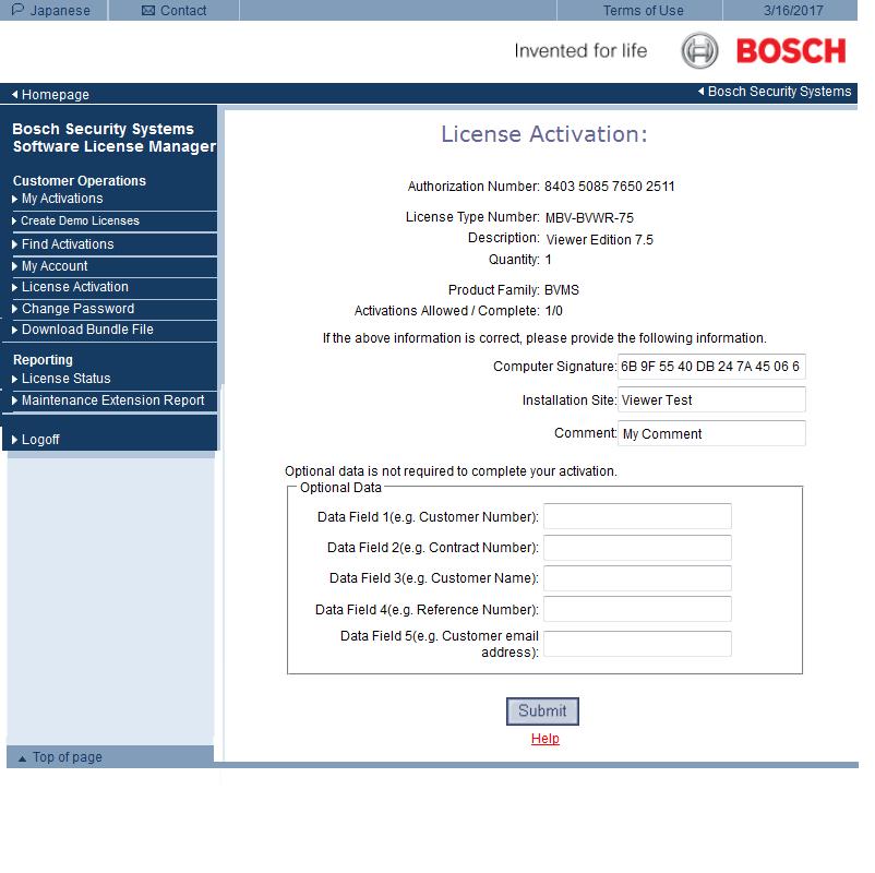 26 tr Başlangıç Bosch Video Management System 5. Bilgisayar imzasını kopyalayın. Uyarı! Bilgisayar imzası, lisanslama için kullanılır.
