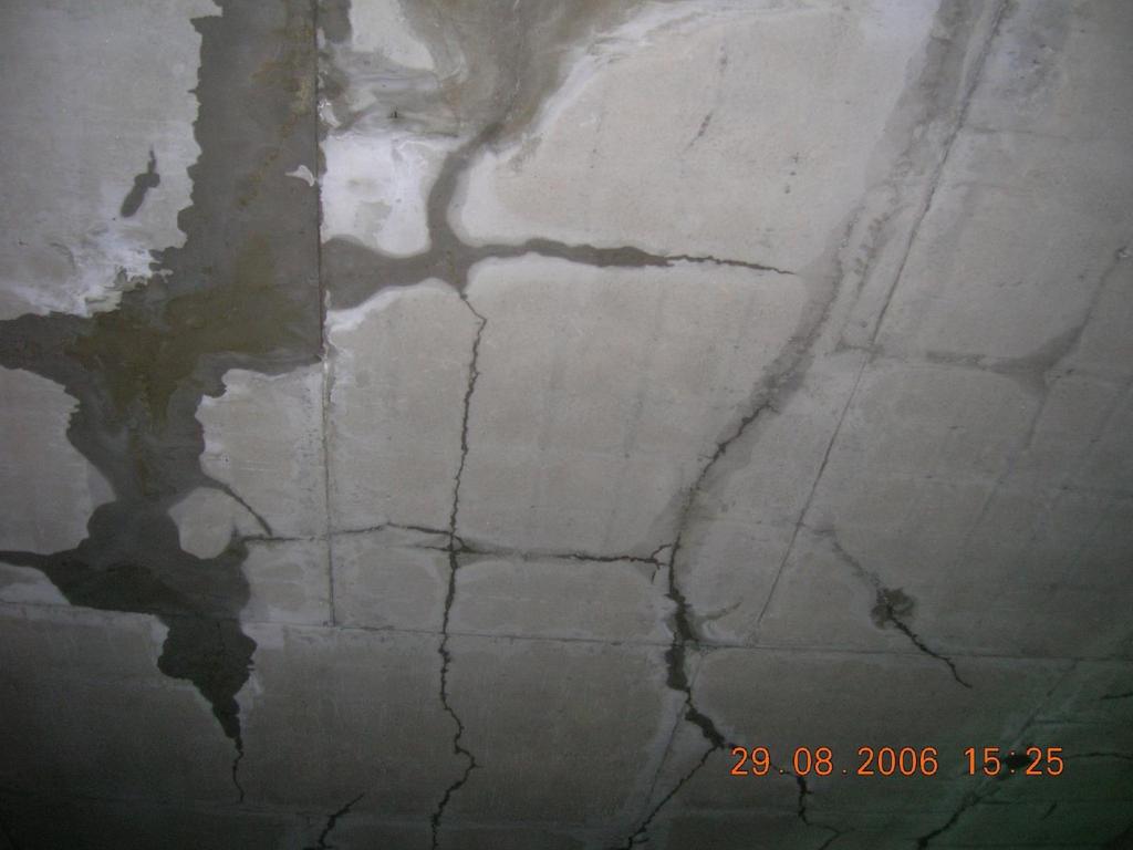 Döşeme Plastik Rötre Çatlağı (Alttan görünüş + TERMAL) Bu çatlaklar beton sınıfının yüksek, dolayısıyla beton hacminin ve çimento hidratasyon ısısının fazla olması ile de fazla