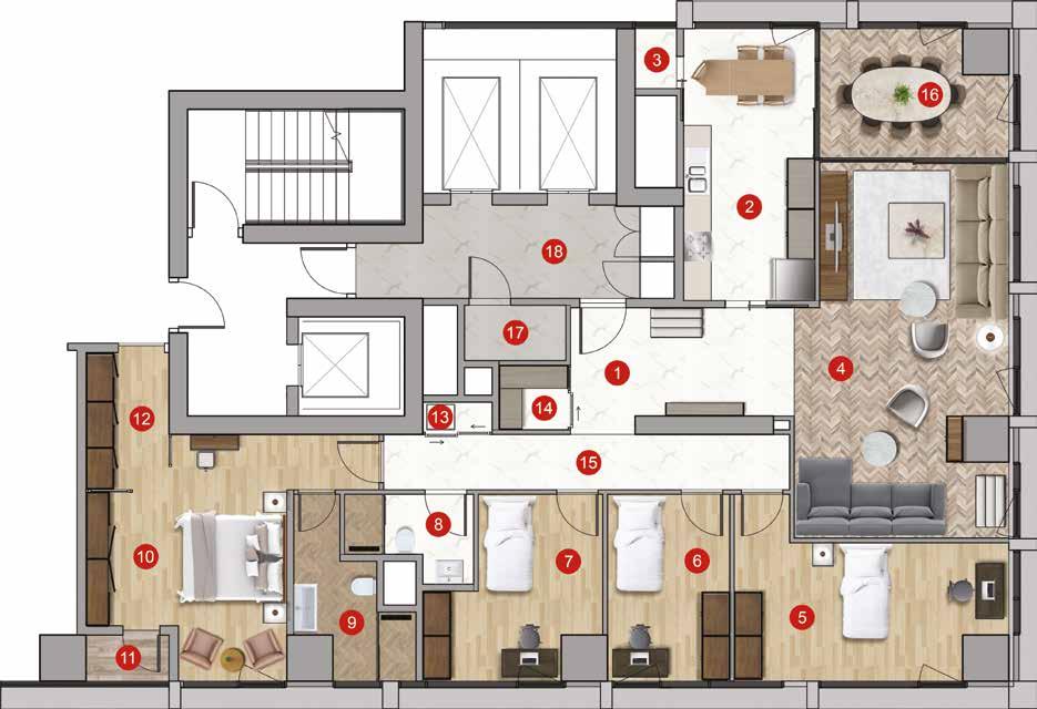 DAİRE PLANI 46 47 4+2 5+2 212.4 m² 259.2 m² Daire Tipi Tip 4 (4+2) Daire Tipi Tip 2 (5+2) 1 Antre 12.0 m² 10 Ebeveyn Oda 21.2 m² 1 Antre 16.9 m² 11 Oda 1 16.1 m² 2 Mutfak 16.5 m² 11 Eb.O.Balkon 1.