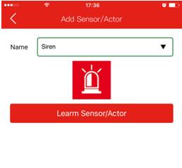 Lütfen Sirene bir ad verin. Ardından "Learn Sensor/Actor" düğmesine basın.