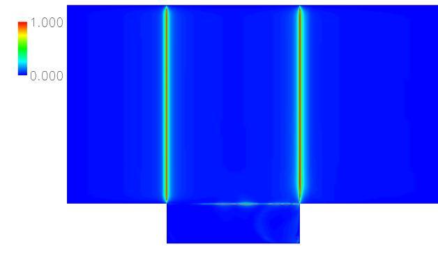 sayısı dağılımı gösterilmektedir; CFL sayısı kavite ön ve arka duvarı civarında 1 e yakın, bu bölgelerin dışındaki her yerde ise 1 den küçüktür. Şekil 3.