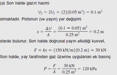 Sistem bu halde iken, katsayısı 150 kn/m olan bir doğrusal yay pistona dokunmakta, fakat piston